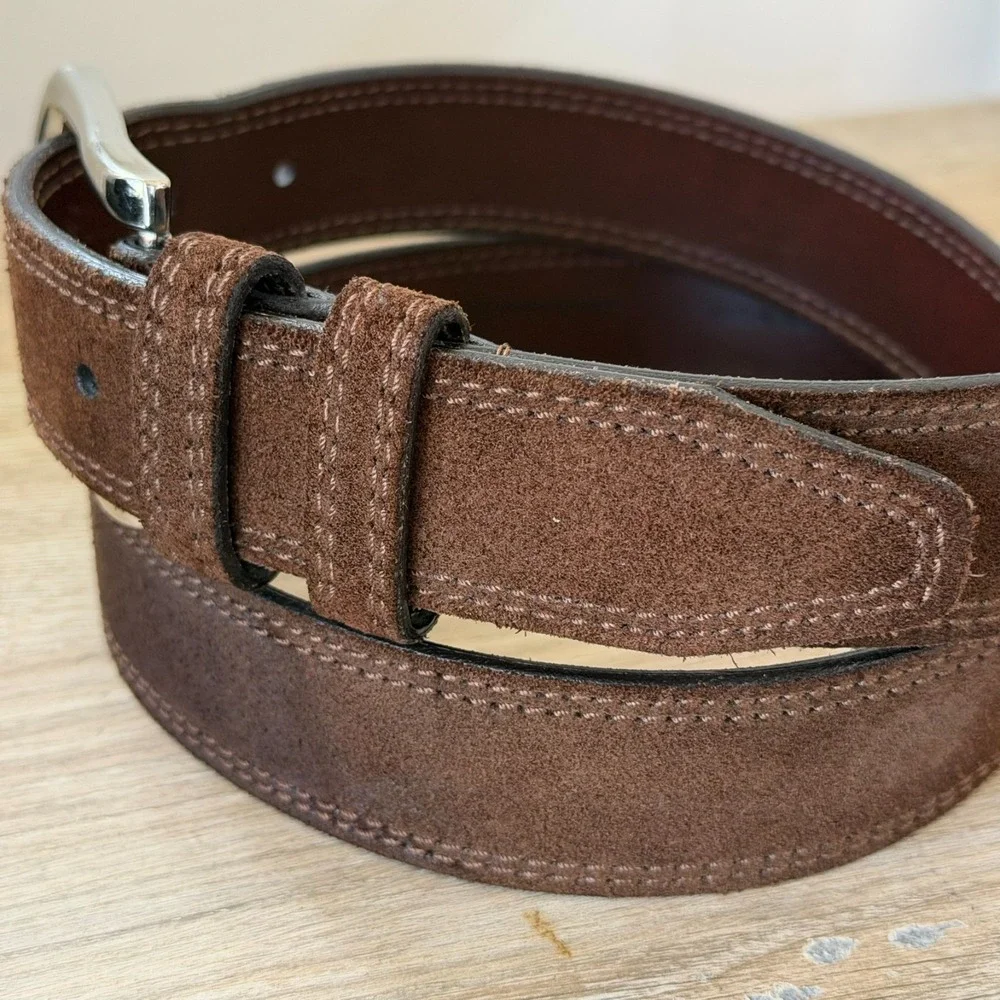 John W. Nordstrom Men's Brown Cahemere Suede Belt Leather Silver Buckle Size 36